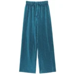 Women Fashion Summer Wide Leg Pants Pleated Ice Silk Trousers - Image 4