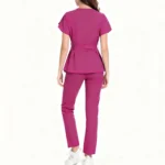 Women's Nurse Scrub Set V-Neck Short Sleeve Zipper Belted Multi-Color Long Pants - Image 3