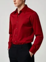 Men's Solid Red Long Sleeve Formal Dress Shirt for Business Office Wear - Image 3
