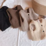 Autumn Winter Baby Lamb Wool Plus Velvet Waistcoat Girls Boys Plush Vest Single Breasted V Neck
