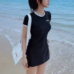 Summer Women Short Sleeve One-Piece Swimsuit, Sexy Belly-Covering Korean Style Swimwear - Image 3