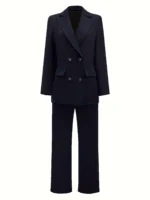 Women's Elegant Casual Blazer Jacket And Straight-Leg Pants Suit Set - Image 4
