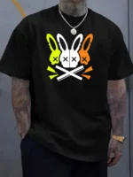 Men's casual round neck T-shirt with unique rabbit skull pattern - Image 2