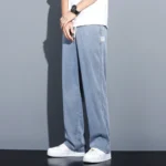 Summer Soft Lyocell Fabric Men's Jeans Thin Loose Straight Pants Drawstring Elastic Waist - Image 2