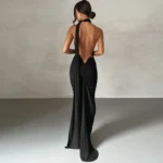 Dulzura One Shoulder Backless Ruched Slim Ribbon Long Dress Women Solid Sexy Elegant Dress - Image 5