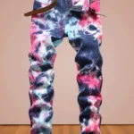 Europe and America wind new men's high street jeans tie-dyed red and blue contrast
