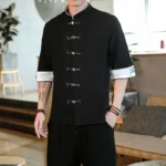 New Crane Embroidery Top Traditional Chinese Clothing for Men Vintage Half Sleeve