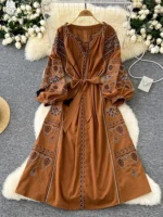 Bohemian Retro Ethnic Style Dress Women's New Spring Autumn Embroidered Lace Up - Image 4