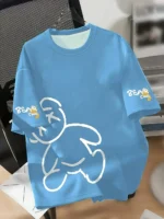 Summer men's round neck breathable T-shirt with cartoon bear print pattern - Image 4