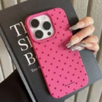 Chic Rose Red Polka Dot Design Lichee Pattern Phone Case For iPhone 17 16 15 14 13 12 11 Pro Max - Image 3