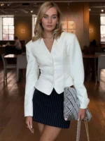 Tossy 3 Piece-Set Female Suit Mini Skirt Elegant Striped Commute Patchwork Fashion - Image 3