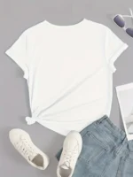 Letters and Angels Round Neck Women's T-shirt Short Sleeves Fashion - Image 4