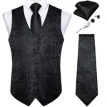 Suit Vest for Men Black Solid Paisley Wedding Prom Groom