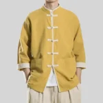 Chinese Traditional Dress Spring Summer Cotton Line Shirt Men Clothing Plus Size