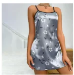 Women's Sleepwear Summer Floral Print Satin Nightgown Casual Sleeveless Backless Slip - Image 3