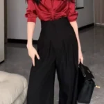 Office Ladies Ultra High Waist Wide Leg Pants Straight Drooping Spring Summer All-Match Long Suit - Image 5