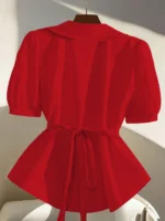Women's Red Short Sleeve Blazer Office Work Business Casual Jacket - Image 2