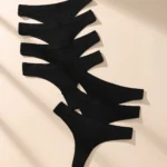 7Pcs Women Cotton Thongs Panties Striped Underwear Sexy Underpants Black Panty