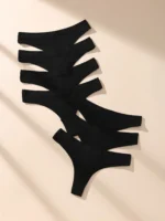 7Pcs Women Cotton Thongs Panties Striped Underwear Sexy Underpants Black Panty