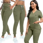 Stretch Scrubs Women Set Nursing Uniforms Clinical Scrubs Set Top+ Jogger Pants