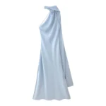 VEITCHE Elegant Women's Soft Silk Satin Long Dress Halter Backless Sleeveless - Image 5