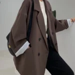 Vintage Loose Women Solid Blazer Autumn Chic Double Breasted Female Long Sleeve Suit
