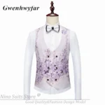 G&N Series Men Suits Blazer Beautiful Lilac Purple Floral Pattern Tuxedos 3 Pieces - Image 2