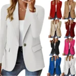 Women's Fashion Solid Button Suit Coat Lapel Long Sleeve Hatless Casual Coat/Jacket - Image 6