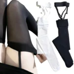 Sexy Suspender Thigh High Stockings Velvet Thin Black White Irregular Exposed Skin