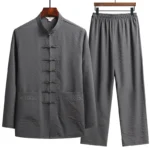 Chinese Traditional Clothing Set Man Fall Linen Buckle Kung Fu Shirt - Image 4