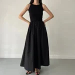 New Summer Simple Elegant Black Long Dresses For Women Round Neck Sleeveless - Image 3