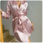 Women's Short Kimono Robe Silky Satin Sleepwear Soft Nightgown - Image 3