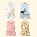 Children's Clothing Print Sleeveless Tops Shorts Cute Breathable Kids Summer Vest Shorts Set