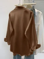 Women's Satin Button-Up Blouse, Elegant Collared Shirt for Office or Casual Wear - Image 6