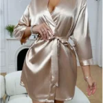 Women's Short Kimono Robe Silky Satin Sleepwear Soft Nightgown