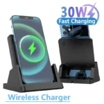 30W Wireless Charger Pad Stand Desktop Ultra-thin Mobile Phone For iPhone