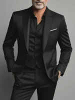 Elegant Men's Suit Sets- Slim Fit Tuxedo Set for Weddings & Formal Occasions, Black Suit - Image 3