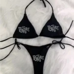 2000s Woman Punk New Beach Swimwear gothic clothes BRAT Rhinestone printing Grunge Swimsuit