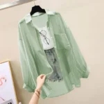 Summer Sunscreen Shirt Elegant Perspective Thin Chiffon Blouse - Image 3