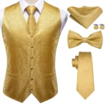 Luxury Gold Mens Suit Vest Red Blue Green Yellow Red Waistcoat Tie Bowtie Hanky Cufflinks Set