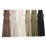 Slip Midi Dress Woman Sexy Evening Party Dress Sleeveless Female Elegant Dresses