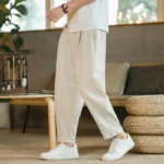 Men's Trousers Cotton Linen Fashion Casual Pants Solid Color Breathable Loose Shorts - Image 3