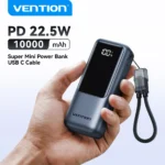 Vention 10000mAh Mini Power Bank 22.5w Portable Charger Built-in USB C Cable