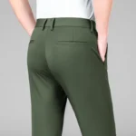 New Summer Men's Ice Silk High Stretch Business Suit Pants Male Army Green - Image 3