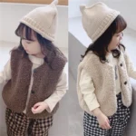 Autumn Winter Baby Lamb Wool Plus Velvet Waistcoat Girls Boys Plush Vest Single Breasted V Neck - Image 6