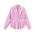 New Women's Cinched Waist Long Sleeve Elegant Everyday & Office Wear Shirt - Image 5