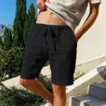 New men's cotton and linen solid color short - Image 4