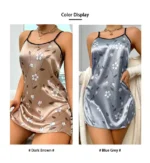 Women's Sleepwear Summer Floral Print Satin Nightgown Casual Sleeveless Backless Slip - Image 4