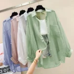 Summer Sunscreen Shirt Elegant Perspective Thin Chiffon Blouse - Image 2
