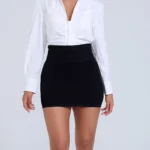 1Pcs Spring Summer New High Waist Elastic Business Women's Mini Skirt Black - Image 5